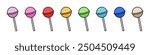 Colored lollipop icon collection. Colorful candy stick vector illustration set. Red sucker sweet symbol. Orange caramel dessert sign. Green lollipop pictogram isolated.