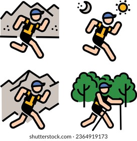 Colored Long Distance Trail Running Icons