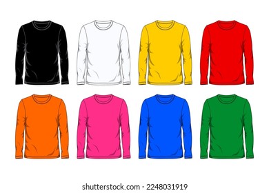 Colored long sleeve t shirt design template front view, vector illustration