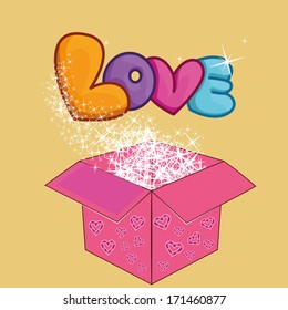 a colored love message with a shiny box