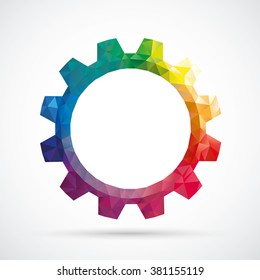 Colored low poly gear on the white background. Eps 10 vector file.