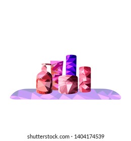 colored low poly jars on white background