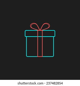colored luminous outline gift box on black background. concept of xmas celebrations, new year sales and birthday present. trendy modern logo design vector illustration