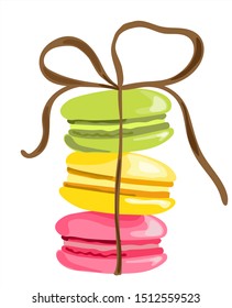 colored macaroons isolated on white background without a shadow closeup. Top view. Flat lay