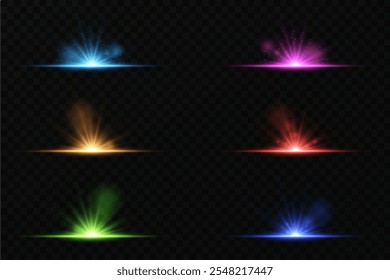 Colored magic rays explosion with flash.Special flash effect with light rays and bokeh. Vector illustration.