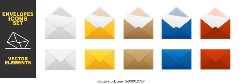 Colored mail envelope icon set on transparent background. White, yellow, red, blue letters. Notification, message or email vector icon set.  - Powered by Shutterstock - Get 15% off with code: PIKWIZARD15