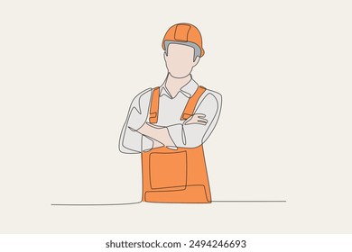 Colored male technician. Labor concept one-line drawing