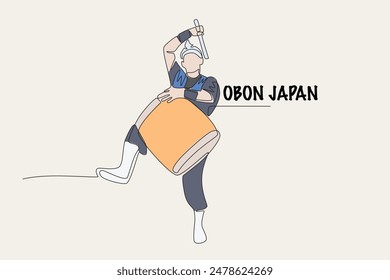 Colored male traditional drummer. Obon japan concept one-line drawing