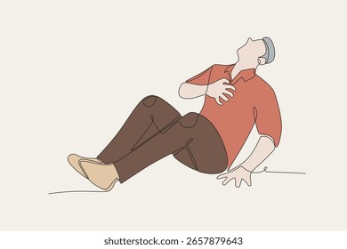 Colored man with chest pain. Chest pain concept one-line drawing