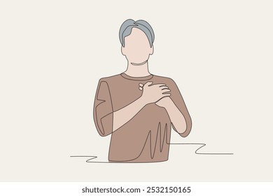 Homem de cor faz um gesto de agradecimento. Desenho de uma linha de conceito de agradecimento