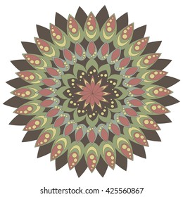Colored mandala. Bright, fairy, flower mandala on a white background. Vector illustration