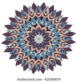 Colored mandala. Bright, fairy, flower mandala on a white background. Vector illustration
