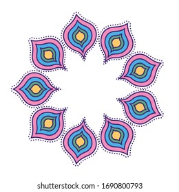 colored mandala leaves drops feathers circle design of Bohemic ornament indian decoration retro vintage meditation henna ethnic arabic texture and tribal theme Vector illustration