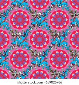 Colored mandala on background. Rich ethnic striped seamless pattern geometric design. Mandala style. Vector illustration.