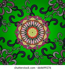 Colored mandala on background. Mandala style. Vector illustration. Rich ethnic striped seamless pattern geometric design.