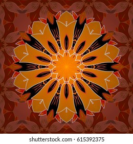 Colored Mandala on a baqckground. Arabesque. Round ornament with intertwined branches, flowers and curls. Vector circular abstract mandalas pattern.