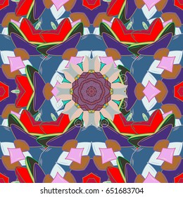 Colored Mandala on a baqckground. Round ornament with intertwined branches, flowers and curls. Vector circular abstract mandalas pattern. Arabesque.