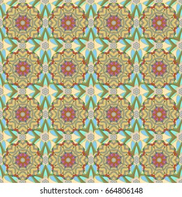 Colored Mandala on a baqckground. Vector circular abstract mandalas pattern. Arabesque. Round ornament with intertwined branches, flowers and curls.