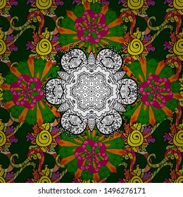 Colored mandala on blue, green and black colors. Mandala style. Vector illustration. Rich ethnic striped seamless pattern geometric design.