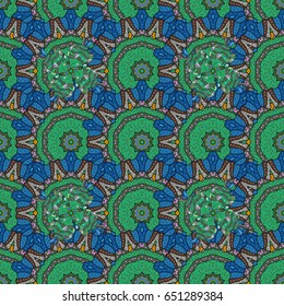 Colored mandala on colorfil background. Mandala style. Vector illustration. Rich ethnic striped seamless pattern geometric design.