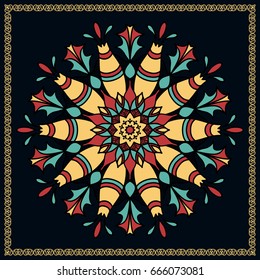 Colored mandala on a dark background. Flower Mandala. Decorative round ornaments. Yoga logos, backgrounds for meditation poster. idea for greeting cards, invitations, prints, textiles