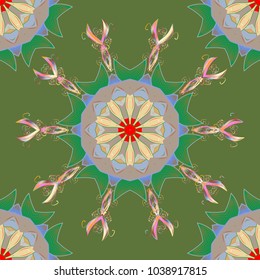 Colored mandala on green, beige and blue colors. Mandala style. Vector illustration. Rich ethnic striped seamless pattern geometric design.