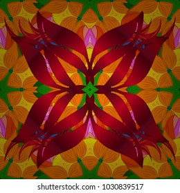 Colored mandala on orange, red and green colors. Rich ethnic striped seamless pattern geometric design. Mandala style. Vector illustration.