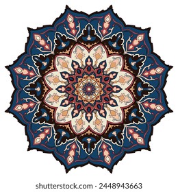 Colored mandala for printing circle book covers on white background.