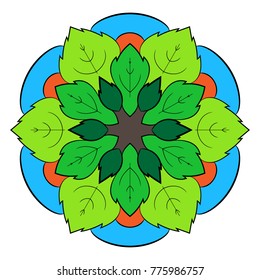 The colored mandala. A repeating pattern in the circle. A beautiful image for scrapbook. Picture for meditation and relaxation. Stylized flower.