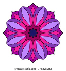 The colored mandala. A repeating pattern in the circle. A beautiful image for scrapbook. Picture for meditation and relaxation. Stylized flower.