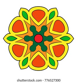 The colored mandala. A repeating pattern in the circle. A beautiful image for scrapbook. Picture for meditation and relaxation. Stylized flower.