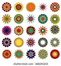 Colored mandala set. Oriental round ornament. Asian design elements.