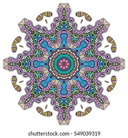 Colored Mandala, stylized flower decoration, doodle round ornament, isolated design element on a white background. Vector geometric circular floral pattern. Tribal ethnic arabic, indian, turkish motif