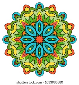 Colored mandala Symmetrical pattern in the circle.  Illustration for the album. Pattern for printing on fabrics. 