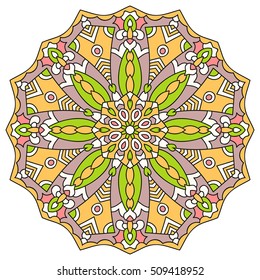 Colored mandala vector ethnic ornament, round symmetrical pattern