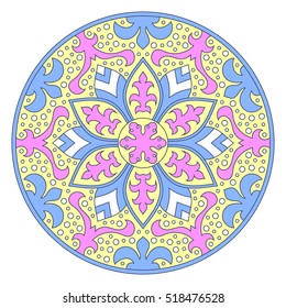 Colored mandala vector ethnic ornament, round symmetrical pattern
