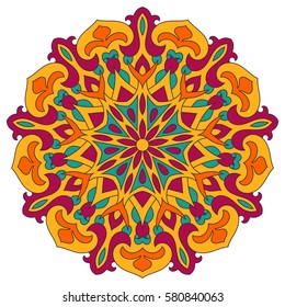 Colored mandala vector ethnic ornament, round symmetrical decoration