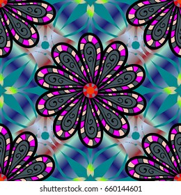 Colored mandala. Vector pattern. Brilliant ornament background for designs. Decoration cover invitation for holiday. Abstract luxury ornate bright texture.