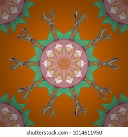 Colored mandalas element. Vector illustration. Orange, neutral and green colors.