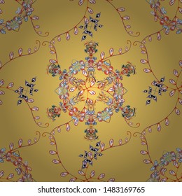 Colored mandalas element. Vector illustration. Orange, yellow and white colors.