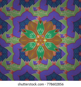 Colored mandalas element. Vector illustration. Violet, green and brown colors.
