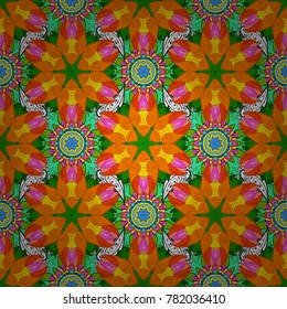 Colored mandalas element. Vector illustration. Orange, green and yellow colors.