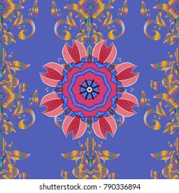 Colored mandalas element. Vector illustration. Blue, pink and neutral colors.