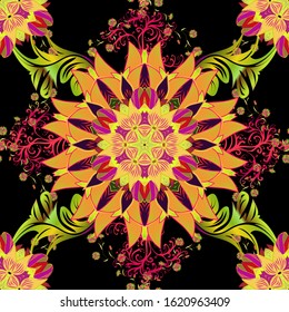 Colored mandalas element. Yellow, black and orange colors. Vector illustration.