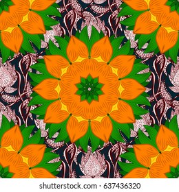 Colored Mandalas on blue background. Vintage vector decorative elements. Oriental pattern. Islam, Arabic, Indian, turkish, pakistan, chinese, ottoman motifs.