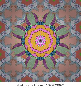Colored Mandalas on neutral, beige and pink colors. Vintage vector decorative elements. Oriental pattern. Islam, Arabic, Indian, turkish, pakistan, chinese, ottoman motifs.