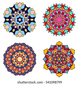 Colored mandalas set on the white background.