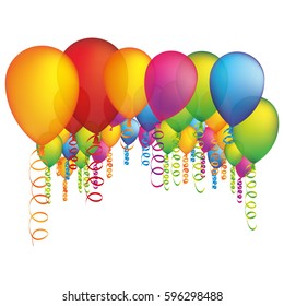 colored many party balloon with serpentine icon, vector illustraction
