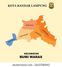 Colored Map of Bumi Waras District in Bandar Lampung City