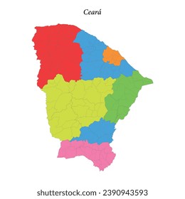 Farbige Karte von Ceara, Bundesstaat Brasilien, mit Grenzregionen und Gemeinden